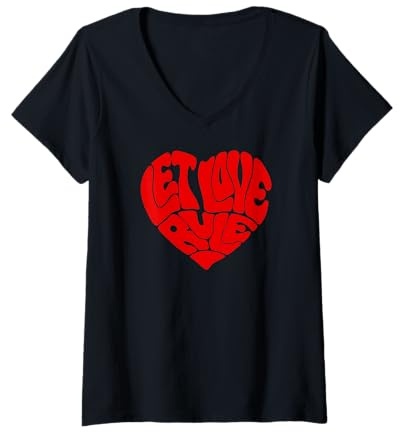 Damen Lenny Kravitz Red Heart Let Love Rule T-Shirt mit V-Ausschnitt