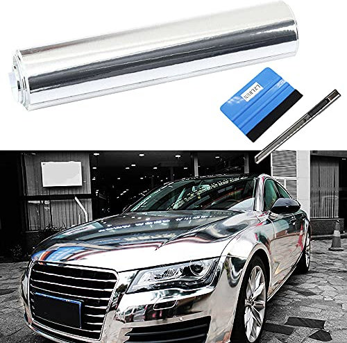 NewL Adesivo in pellicola trasparente a specchio in vinile cromato argento con pellicola adesiva senza bolle per auto fai da te e bici per motore, accessori per automobili (50 cm x 150 cm)