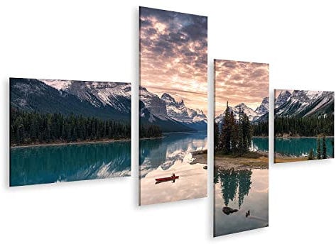 islandburner Bild auf Leinwand Reisende Kanufahrer Rocky Mountain Reflexion Maligne Lake Spirit Island Jasper N Bilder Wandbilder Poster