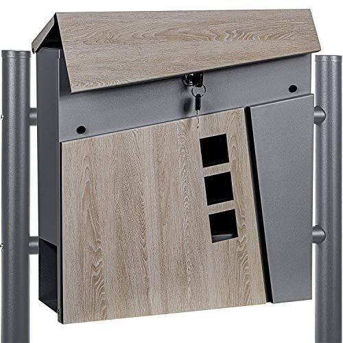 STILISTA Standbriefkasten, Holzoptik, Zeitungsfach, Farb- u. Modellwahl, Silber Bonn