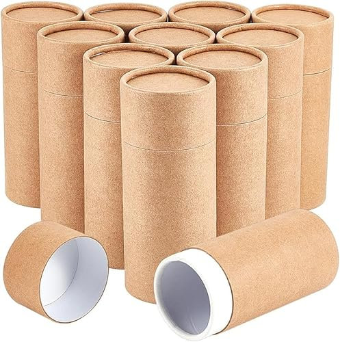 HEALLILY 10Pcs Kraft Paperboard Tubes, Paper Essential Oil Bottle Storage Boxes With Lid, Cylinder Packaging Box for Cosmetic Tea Small 50ml (Light Yellow)