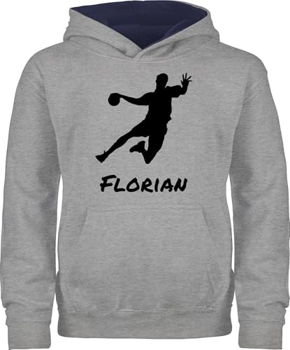 Geschenk mit Namen personalisiert by Shirtracer - Pullover Kinder Hoodie Jungen Mädchen - Geschenke Handball - Handballer Silhouette mit Name