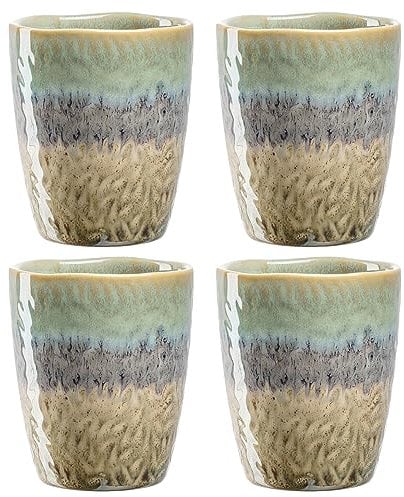 LEONARDO HOME Matera Becher Set 4-teilig - Steingut Tassen groß - Inhalt 300 ml - Handarbeit - Mikrowellengeeignet, spülmaschinenfest - 4er Set in grün/anthrazit/beige, 022841