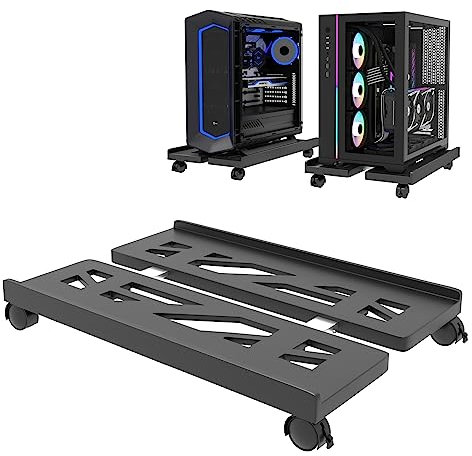 Hmfmdy Mobile CPU Stand, Desktop Stand, Adjustable Computer Tower Stand CPU Rolling Stand, Computer Mobile Cart Holder with Locking Rolling Caster Wheels Fits Most PC Gaming Case Home Office - Black