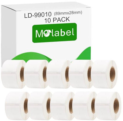 Molabel 99010 10er-Pack (28 x 89 mm), S0722370 kompatibel mit Dymo LabelWriter 4XL, 450, 400, 330, 320, 310 sowie SLP120, 200, 220, 240, 400, 450