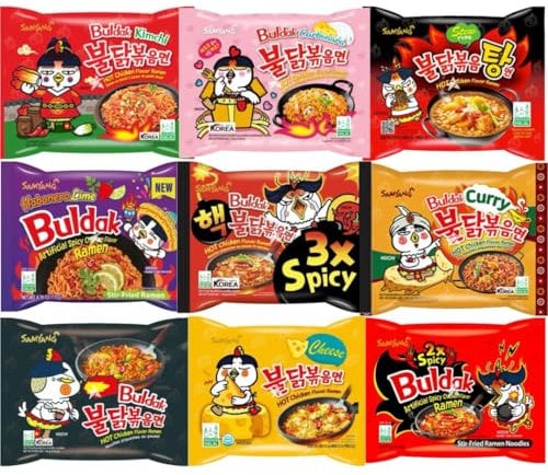 Korean Spicy Ramen Noodles Challenge Assorted Box (5 Packs with 5 Different Random Flavours)