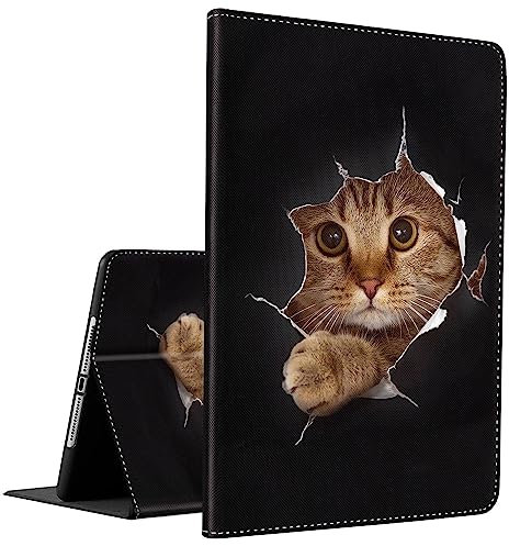 Hülle für iPad 9. / 8. / 7. Generation (2021/2020/2019) 10,2 Zoll / iPad Air 10,5 Zoll 2019 / iPad Pro 10,5 Zoll, Leder Smart Cover mit Auto Wake/Sleep, Funny Cat