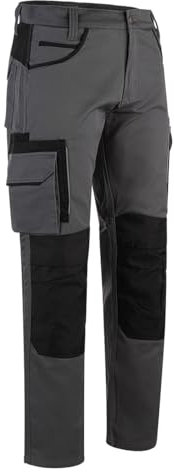 WrightFits Olympian Pro - Pantalones de trabajo para hombre, pantalones cargo para hombre, pantalones de trabajo para hombre con bolsillos para rodilleras, pantalones de combate en negro y gris (30 W