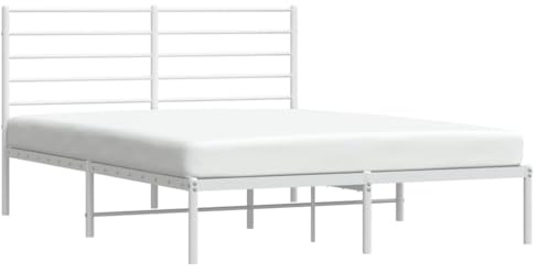 vidaXL Bettgestell, Bettrahmen mit Kopfteil Lattenrost, Metallbett Bett für Schlafzimmer, Doppelbett Gästebett, Metall Weiß 140x190cm