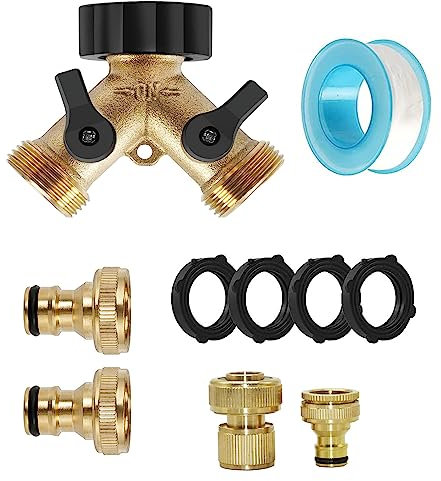 ULIONTAC Répartiteur d'eau 2 voies combiné - Tuyau 3/4 - Raccord rapide 1 - Raccord de tuyau d'arrosage - Lavage de voiture