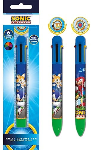 Pyramid Europe Sonic the Hedgehog Stift mehrfarbig (Sonic der Igel) Multi-Color Kugelschreiber 6-farbig mit drehendem Topper - Offizielles Lizenzprodukt