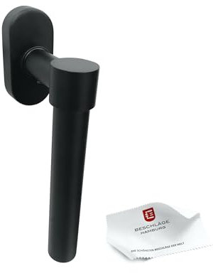 Beschläge Hamburg Fenstergriffe: IO DK 07Z SM — Dreh-Kipp Fenster-Beschlag mit 90° Raster — Fensterhebel in rund, One-L ø 20 x 140 mm Fensterklinke mit ovaler Kappe in schwarz matt pulverbeschichtet