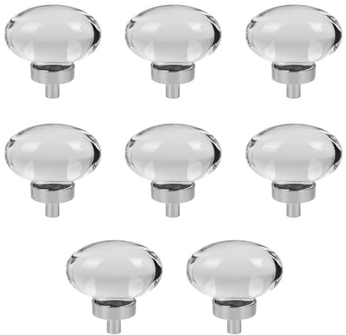 TopHomer Lot de 8 boutons ronds en cristal transparent de 45 mm - Boutons extérieurs de meuble en cristal artificiel - Poignées de porte en verre - Boutons de meubles ronds pour armoire, verre, porte