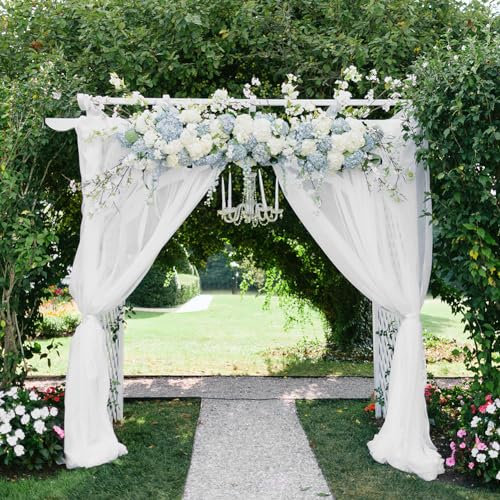 Umllpet Querbehang Freihanddeko Transparentem Voile, 140x550cm Hochzeit Vorhang Deko Voile Hochzeitsbogen Gardinen Tüll Vorhangschal für Hochzeit Fotografie Schlafzimmer Himmelbett Geburtstag Taufe