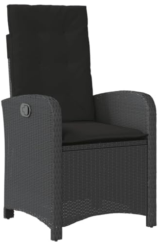 vidaXL Gartensessel Verstellbar mit Kissen Schwarz Poly Rattan