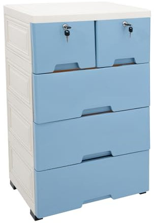 Donened Schubladenschrank mit 6 Schubladen, 50 * 35 * 102cm Rollen Rollwagen Bürocontainer mit Schlössern für Schlafzimmer, Büro usw (Blau)