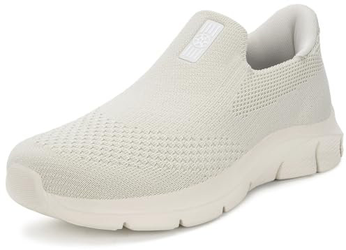 Zapatillas Casual para Hombre Mujer Slip-ins Zapatos de Caminar Deportivas Correr Tenis Sneaker Cómodas Manos Libres Sin Cordones Beige 41EU