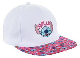 Disney Stitch Baseballkappe für Mädchen, Hut Tropisches Design 'Hello' Stitch Kinder Sommermütze, Geschenk für Mädchen | Weiß