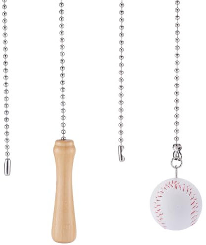 GORGECRAFT 2 Cadena de Tracción para Ventilador de Techo Bates de Béisbol Y Béisbol Bola Decorativa con Cuentas Adorno Colgante Cadenas de Extensión para Extensor de Cadena de Ventilador