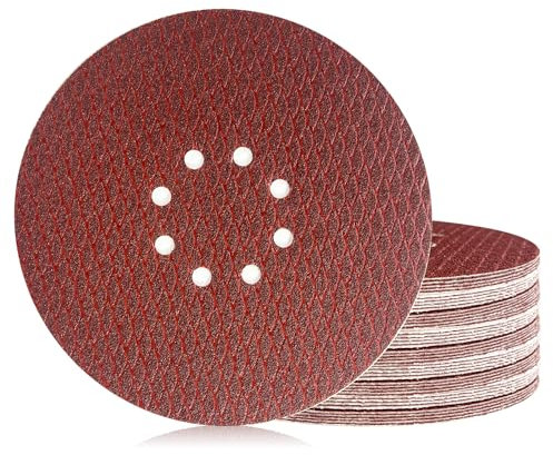 GEOGIEEW Dischi Abrasivi 225 mm, 50 Pezzi 8 Fori Rombo Rosso Carta Vetrata Ossido di Alluminio, P40/80/120/180/320 Grana per Levigatrice Cartongesso