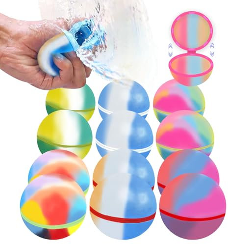 12 Stück Wasserbomben Wiederverwendbar Illusion Farbverlauf Wasserballons Eine Sekunde Schnellfüller Wasserbombe Set,Magnetische Wasserbomben Selbstschließend Silikon Splashball Wasserspielzeug