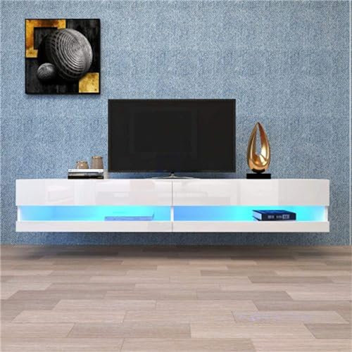 Meuble TV Premium Meuble TV LED, Meuble TV Lowboard en Blanc Brillant avec éclairage LED, Meuble TV De Haute Qualité avec Beaucoup D'espace De Rangement pour Votre Salon(Color:Blanc)