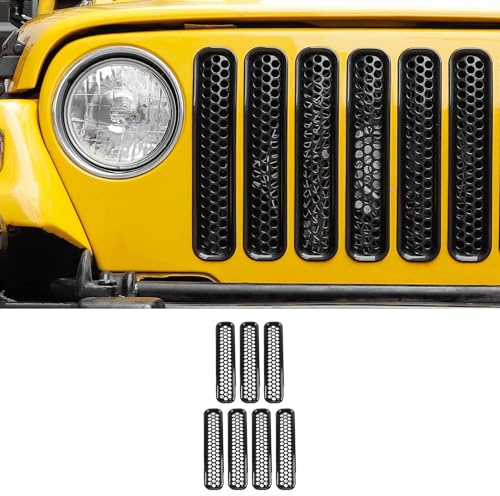 XYHAOAI Schwarz Mesh Front Grill Einsätze Kit für 1997-2006 Jeep Wrangler TJ & Unlimited, 7PCS
