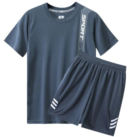 Ying T-Shirts Für Herren Set Sommer Set Herren Streatwear Trainingsanzüge Für Herren Sportanzug Herren Tshirt Set Herren Gym Shirt Komfortabel Herren Sport Hose Herren D-Grey M