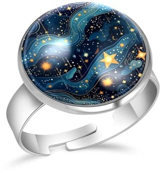 PAFEFO Verstellbares Ring-Set aus Edelstahl für Damen und Herren, blaue Galaxie, Sternbild, Mädchenringe für Teenager, Liebe, Gedenken, 16 mm, Edelstahl Aus Edelstahl Kristallglas, Kein Edelstein