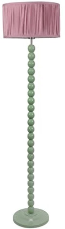 ValueLights | Sage Green Bobbin Stem Floor Lamp with Blush Pink Ruched Pleated Shade Living Room Lounge Light | Floor Lamps, Home Décor & Improvement Essential | Included LED Bulb