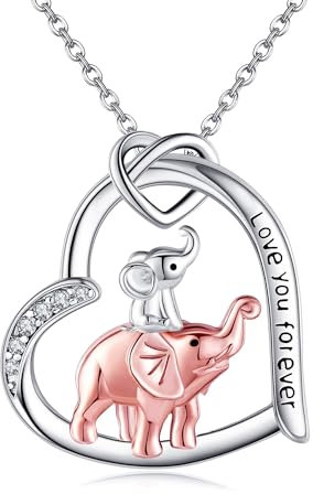 DAYLINLOVE Elefanten-Halskette 925 Sterling Silber Mama und Baby Elefanten-Halsketten für Frauen Glückselefanten-Schmuck Geschenk für Elefanten-Liebhaber