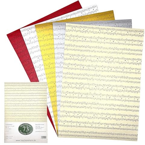 Notenpapier, Bastelpapier, Scrapbooking, Motivpapier, Papier, 5 Blatt A4, 21x30 cm, Perlglanzpapier, Designpapier, Manufaktur Graue, Made in Deutschland, Noten, Papier