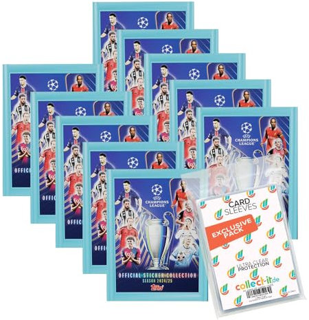 Bundle mit Topps - CL 2024/2025 - Sammelsticker - 10 Tüten + Exklusive Collect-it Hüllen