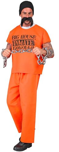 W WIDMANN MILANO Party Fashion - Kostüm Häftling, T-Shirt, Hose, Mütze, Schnurrbart, Gefangener, Sträfling