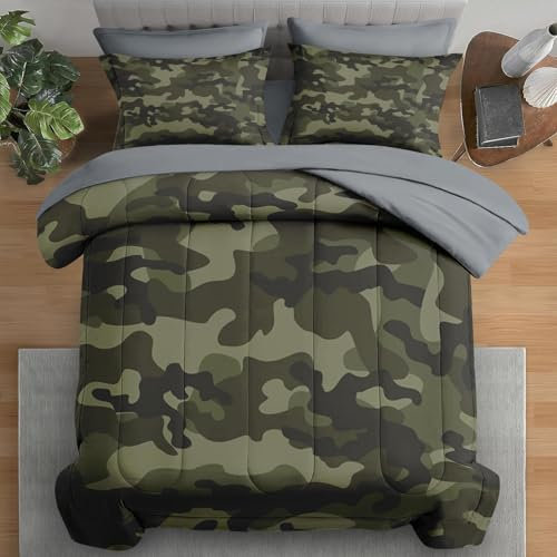 Pamnest Bettwäsche-Set für King-Size-Bett, Armee-Camouflage, 7-teilig, für Kinder und Erwachsene, militärisches französisches Grün, Bettlaken-Set mit Spannbetttuch, 2 Kissenbezügen und 2 Kissenbezügen