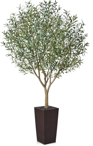 VeriNatural Olivo Artificiale 240 cm Piante Finte da Interno ed Esterno - Pianta Artificiale Grande con Vaso Marrone, UV Resistente - Decorazioni per Casa, Ufficio, Giardino, Eventi, VN156