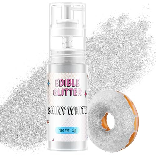 Paillettes Comestibles Spray Blanc, Waysroma Paillettes Alimentaires Comestibles Or Spray Paillette pour Pâtisserie, Fraises, Boissons, Gâteaux De Pâques, Fondants, Cocktails, Chocolat (5g)