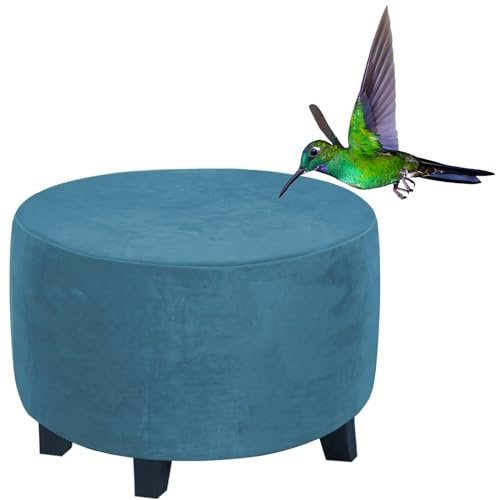 RTSFKFS Ottoman-Bezug Rund Samt Stretch Bezug Ottomane Abdeckung Überzug Hocker Protector Waschbar Hockerabdeckung für Fußhocker Runde(Peacock Blue,30(75-79cm))