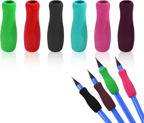6 Pcs Colour Special Supplies Foam Pencil Grips Soft Foam for Adults, Paint Brush Holder Ergonomic Open Slip Insert Pen Right Left-Handed Use for Handwriting, Drawing, Coloring Education