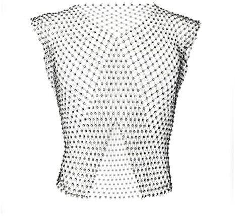 Transparent Männer Tank Top Netzhemd Glänzend Clubwear Shirt mit Strass, V-Ausschnitt & Fishnet-Design, Sexy ärmelloses Oberteile, Perfekt für Nightclubs, Festivals & Partys, Kostüm