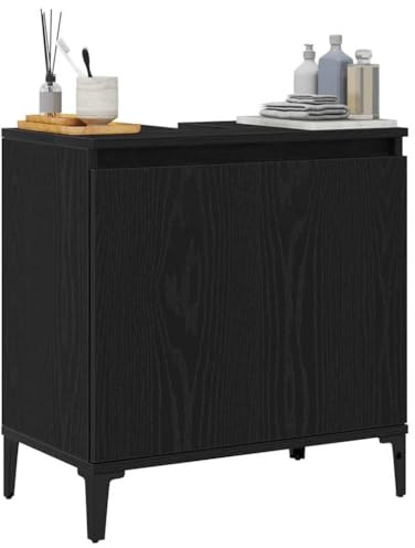 vidaXL Waschbeckenschrank Schwarz Eichen-Optik 58 x 33 x 60 cm | Jede Menge Platz für deine Sachen, Chic und ordentlich, Aus strapazierfähigem Holzwerkstoff