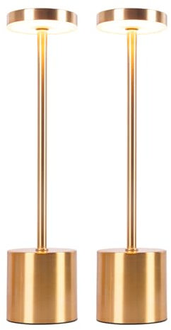 CATAVANA-Lot de 2 Lampes de table sans fil - Rechargeables LED pour Intérieur/Extérieur - Cable USB-C - Lampe Tactile avec Variateur - Design en Métal - Marque Française - Gold