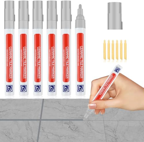 6 Pièces Stylo Joint Carrelage Stylo de Carrelage à Coulis Marqueur Joints Imperméable Grout Pen avec Pointe de Rechange Pour Restaure Joints Carrelage Murs Carreaux (Gris Clair)