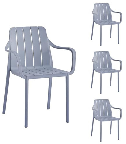VORTIVO Gartenstühle 4er Set stapelbar - Hochwertige Outdoor-Stühle in Grau, wetterfest, UV-beständig, bis 200 kg – für Balkon, Terrasse & Esszimmer