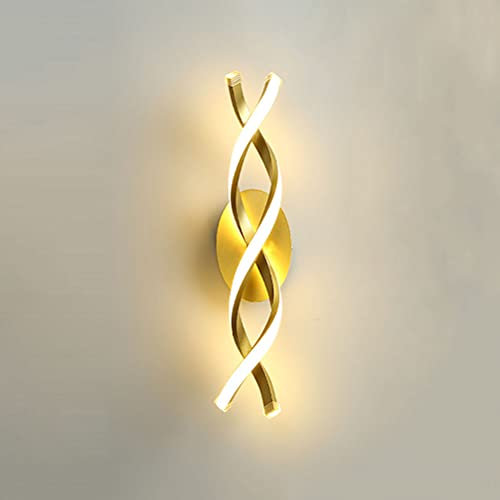 AoLa LED Spiral Wandleuchte Moderne Innen 12W Wandlampe aus Aluminium Gebogenes Design Nachttischlampe, 3000K warmweißes, für Schlafzimmer Flur Wohnzimmer Bar,Gold