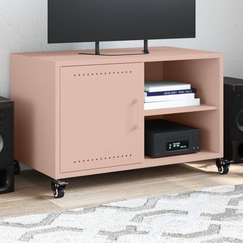 MOBCANT TV-Schrank, TV-Board Fernsehertisch TV-Bank TV-Regal Geeignet für Küche Büro Wohnung Hotel Rosa 68x39x43,5 cm Stahl