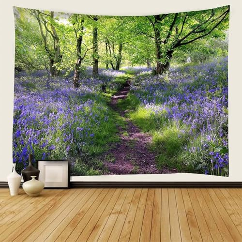 Generisch Wandteppich Landschaft Wandtuch Frühling Blumen, Wandteppiche 150x150 cm Tapisserie Wandbehang Stoff Wanddeko für Wohnzimmer Schlafzimmer Wohnheim A-2946