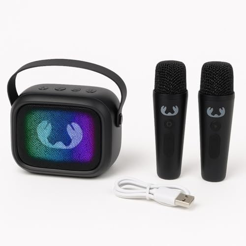 Kit karaoké sans Fil Enfant avec Enceintes LED, 2 micros Bluetooth Rechargeables, autonomie 12h, Portable avec câble USB