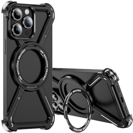 MEMAXELUS Titan Skelett Hülle für iPhone 13 Pro Ständer Schwarz TJ | Kompatibel mit MagSafe, militärischer Fallschutz, magnetischer 360°-Ringständer, stoßfeste Stoßstange, robuste Abdeckung