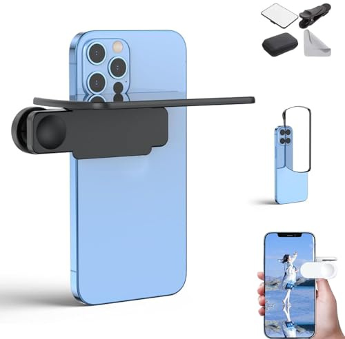 Mirror Effect Lens - Capture Stunning Reflections Instantly, Smartphone Camera Mirror Reflection Clip Kit for iPhone, Adjustable HD Glass Smartphone Photography Flip Mirrors (Black)